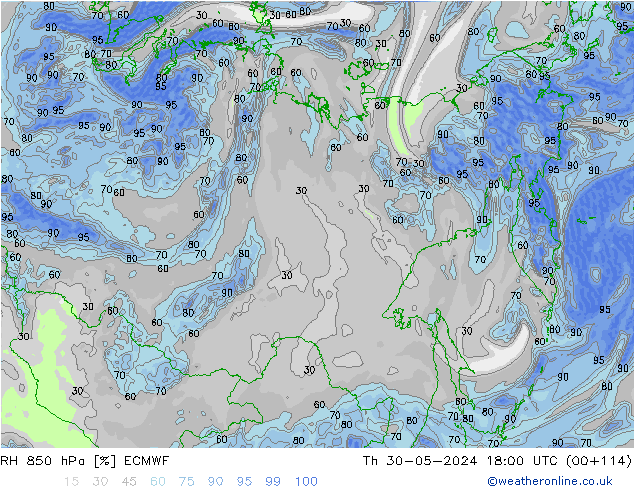 RV 850 hPa ECMWF do 30.05.2024 18 UTC