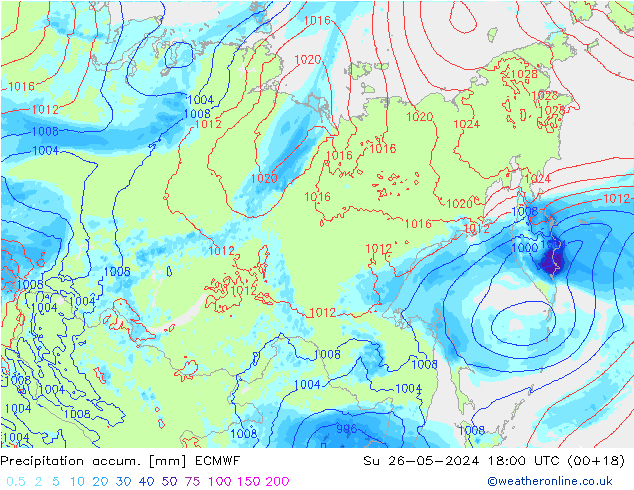 Precipitation accum. ECMWF Su 26.05.2024 18 UTC