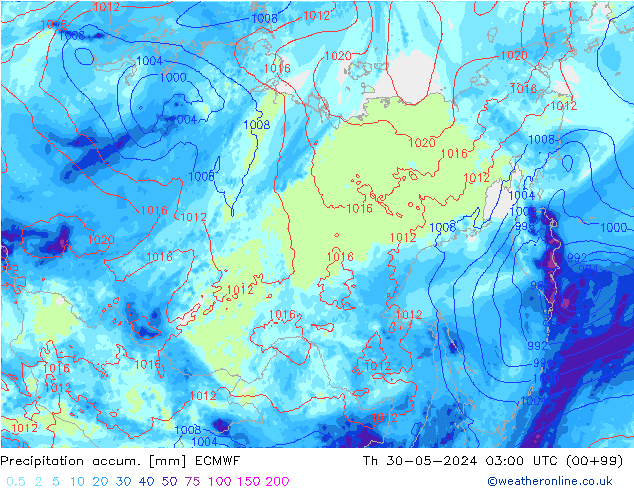 Precipitation accum. ECMWF Th 30.05.2024 03 UTC