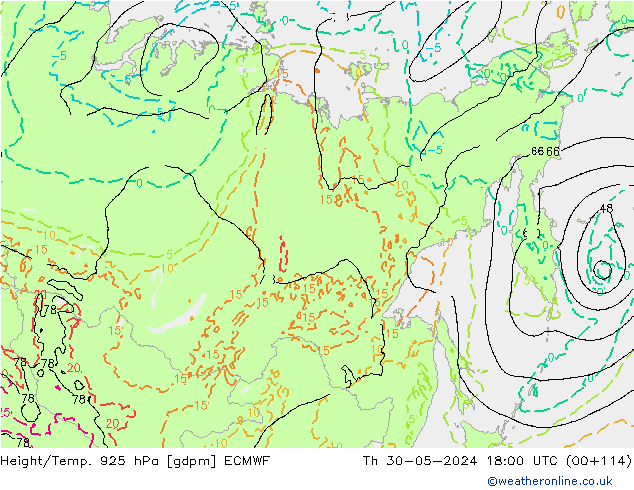 Height/Temp. 925 hPa ECMWF Qui 30.05.2024 18 UTC