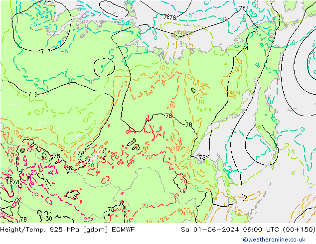 Yükseklik/Sıc. 925 hPa ECMWF Cts 01.06.2024 06 UTC