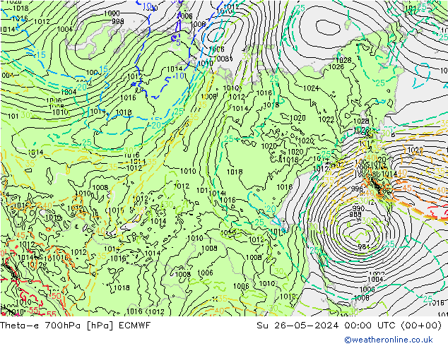 Theta-e 700hPa ECMWF nie. 26.05.2024 00 UTC