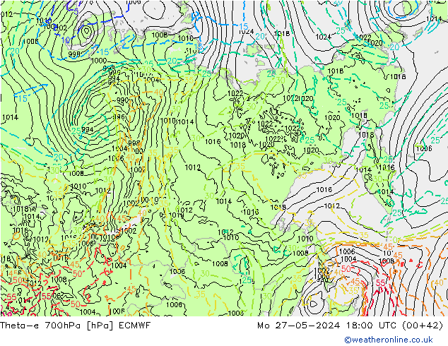 Theta-e 700hPa ECMWF Po 27.05.2024 18 UTC