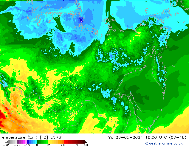 Temperature (2m) ECMWF Su 26.05.2024 18 UTC