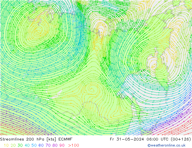 Streamlines 200 hPa ECMWF Fr 31.05.2024 06 UTC