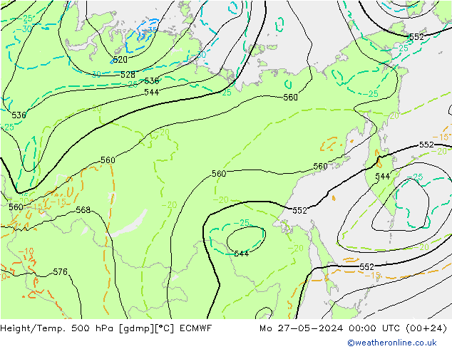 Height/Temp. 500 hPa ECMWF Mo 27.05.2024 00 UTC