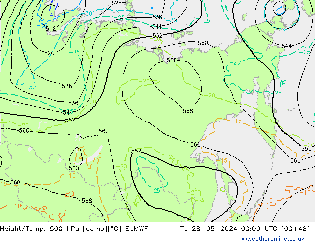 Z500/Rain (+SLP)/Z850 ECMWF Tu 28.05.2024 00 UTC