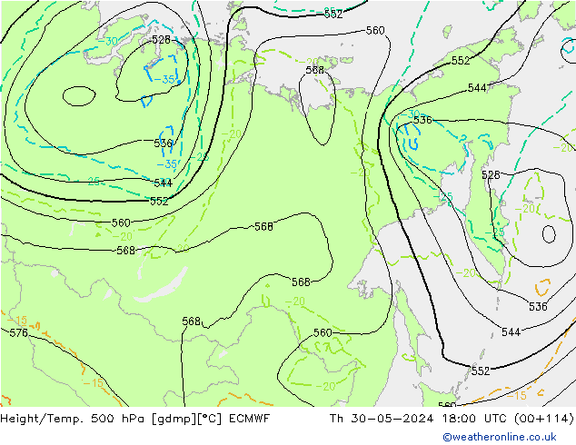 Z500/Rain (+SLP)/Z850 ECMWF Qui 30.05.2024 18 UTC