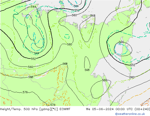 Height/Temp. 500 hPa ECMWF St 05.06.2024 00 UTC