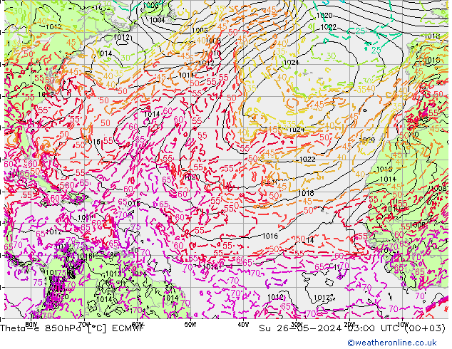 Theta-e 850hPa ECMWF Su 26.05.2024 03 UTC