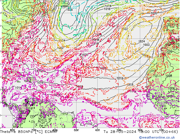 Theta-e 850hPa ECMWF Ter 28.05.2024 18 UTC