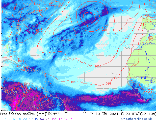 Totale neerslag ECMWF do 30.05.2024 12 UTC