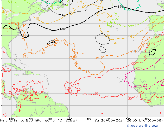 Height/Temp. 850 гПа ECMWF Вс 26.05.2024 06 UTC
