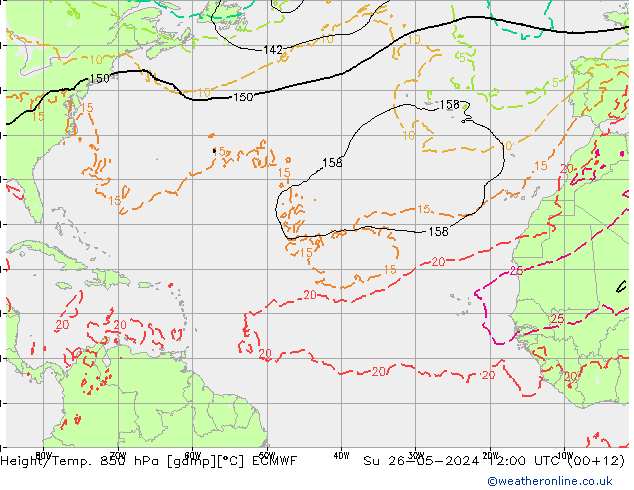 Géop./Temp. 850 hPa ECMWF dim 26.05.2024 12 UTC