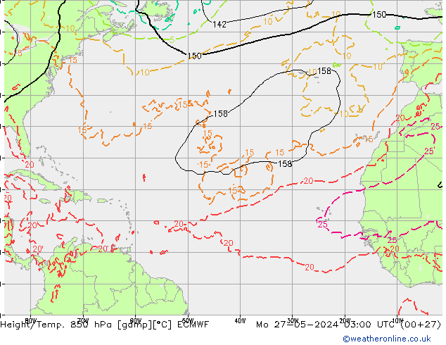 Height/Temp. 850 hPa ECMWF pon. 27.05.2024 03 UTC
