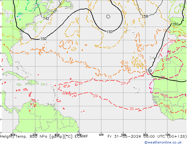 Height/Temp. 850 hPa ECMWF Fr 31.05.2024 06 UTC