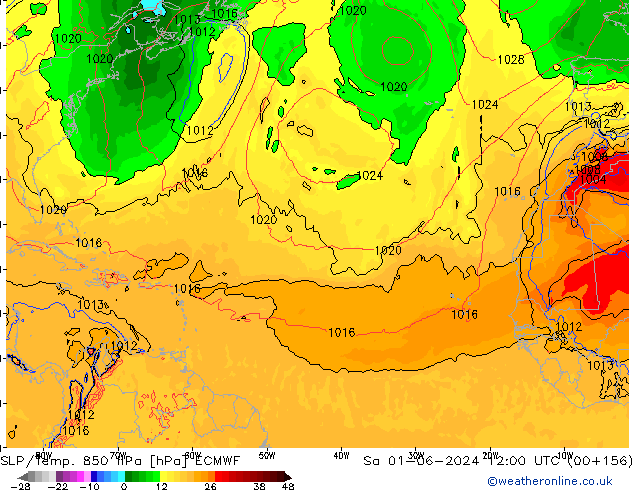 SLP/Temp. 850 hPa ECMWF sab 01.06.2024 12 UTC