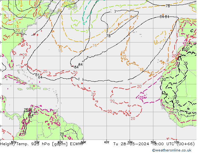 Height/Temp. 925 hPa ECMWF Tu 28.05.2024 18 UTC