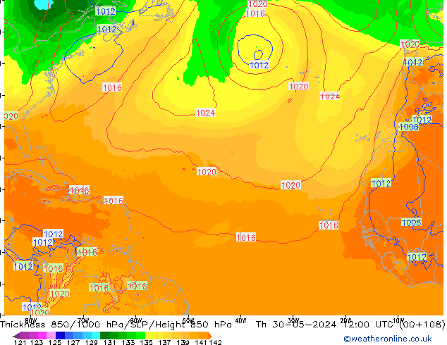 Thck 850-1000 hPa ECMWF Th 30.05.2024 12 UTC