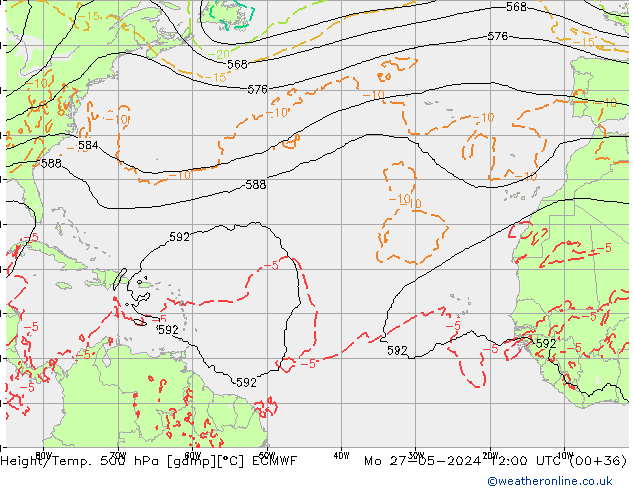 Z500/Yağmur (+YB)/Z850 ECMWF Pzt 27.05.2024 12 UTC