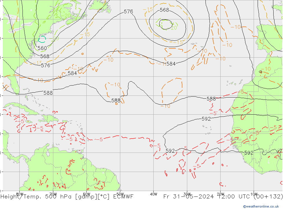 Height/Temp. 500 hPa ECMWF Fr 31.05.2024 12 UTC