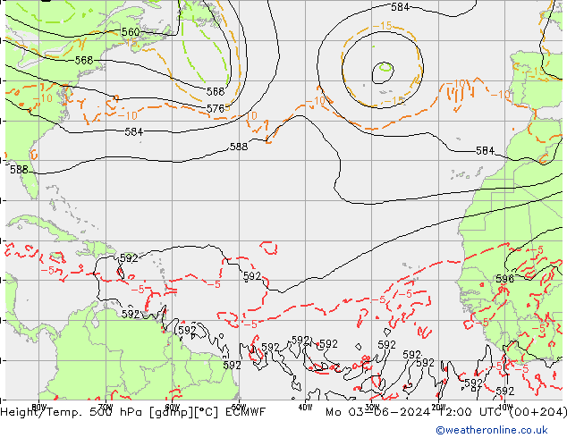 Height/Temp. 500 hPa ECMWF  03.06.2024 12 UTC