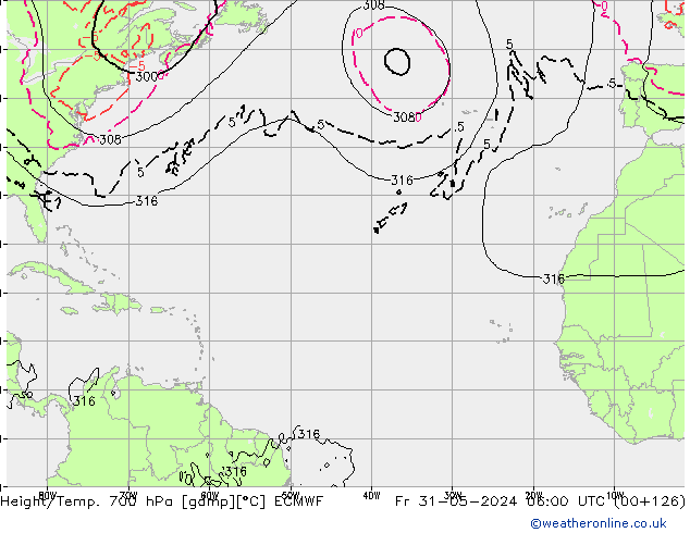 Geop./Temp. 700 hPa ECMWF vie 31.05.2024 06 UTC