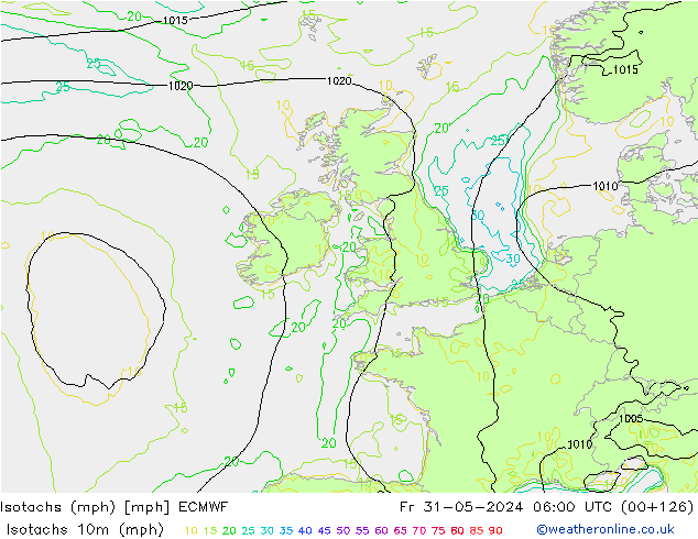 Isotachs (mph) ECMWF Sex 31.05.2024 06 UTC