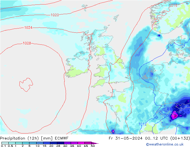 Precipitation (12h) ECMWF Fr 31.05.2024 12 UTC