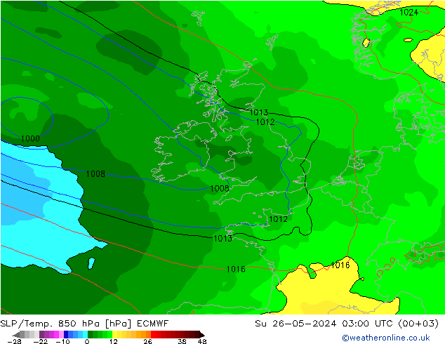 SLP/Temp. 850 hPa ECMWF dom 26.05.2024 03 UTC