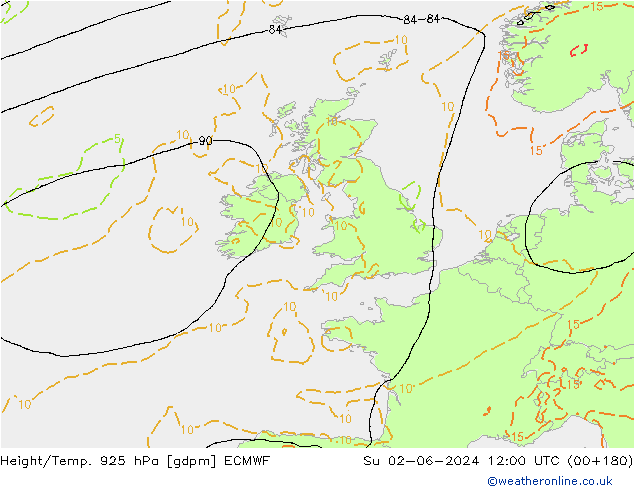 Height/Temp. 925 hPa ECMWF  02.06.2024 12 UTC