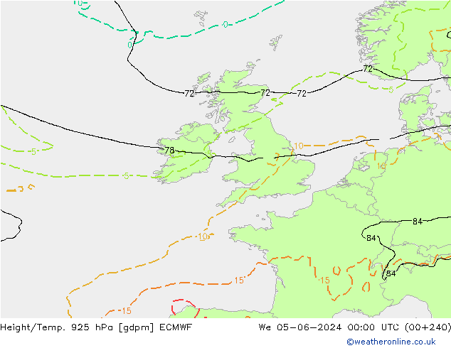 Height/Temp. 925 hPa ECMWF Mi 05.06.2024 00 UTC