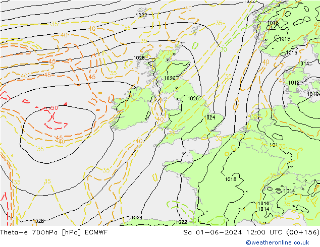 Theta-e 700hPa ECMWF Cts 01.06.2024 12 UTC