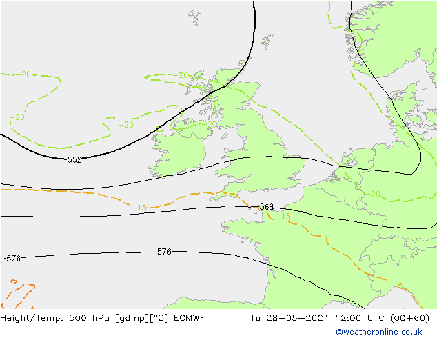 Z500/Rain (+SLP)/Z850 ECMWF Tu 28.05.2024 12 UTC