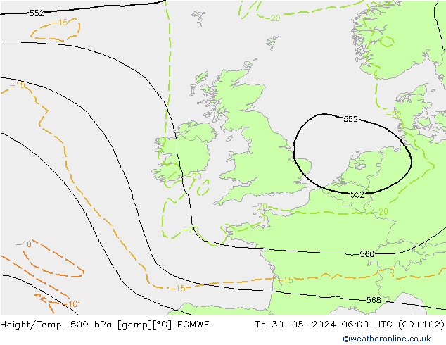 Z500/Rain (+SLP)/Z850 ECMWF Qui 30.05.2024 06 UTC