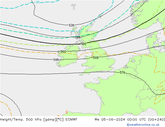 Height/Temp. 500 hPa ECMWF śro. 05.06.2024 00 UTC