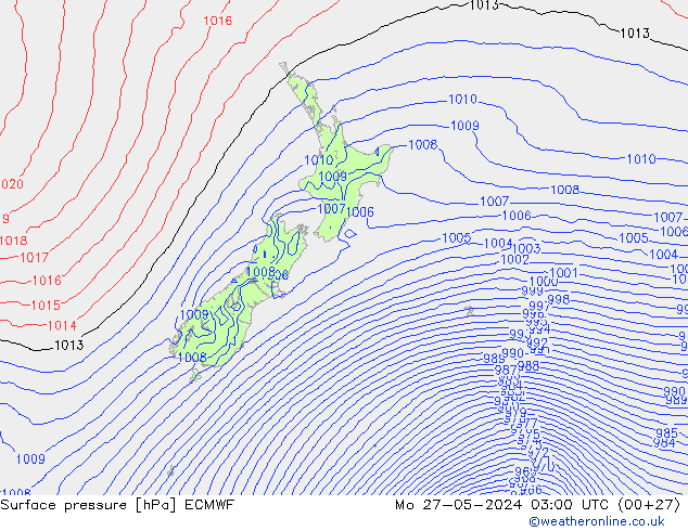 Pressione al suolo ECMWF lun 27.05.2024 03 UTC