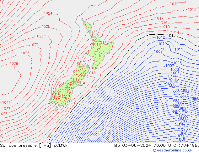 Atmosférický tlak ECMWF Po 03.06.2024 06 UTC