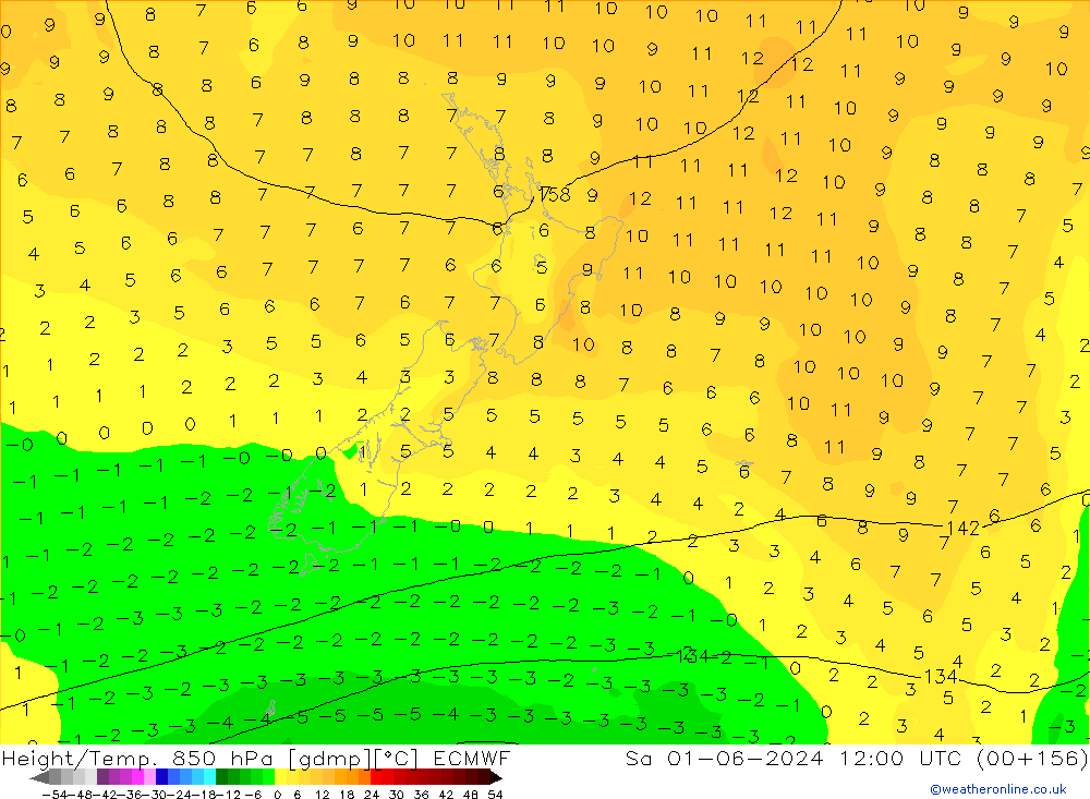 Height/Temp. 850 hPa ECMWF Sa 01.06.2024 12 UTC