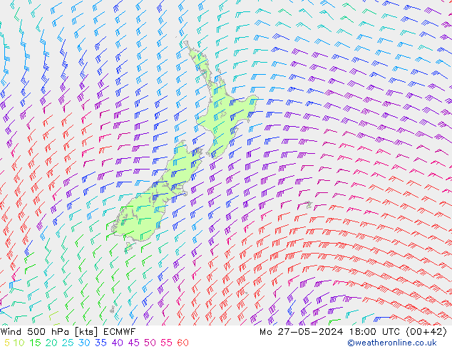 Wind 500 hPa ECMWF Po 27.05.2024 18 UTC