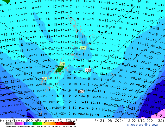 Z500/Rain (+SLP)/Z850 ECMWF Fr 31.05.2024 12 UTC