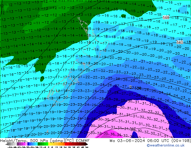 Z500/Rain (+SLP)/Z850 ECMWF Po 03.06.2024 06 UTC