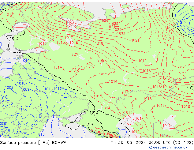 Presión superficial ECMWF jue 30.05.2024 06 UTC