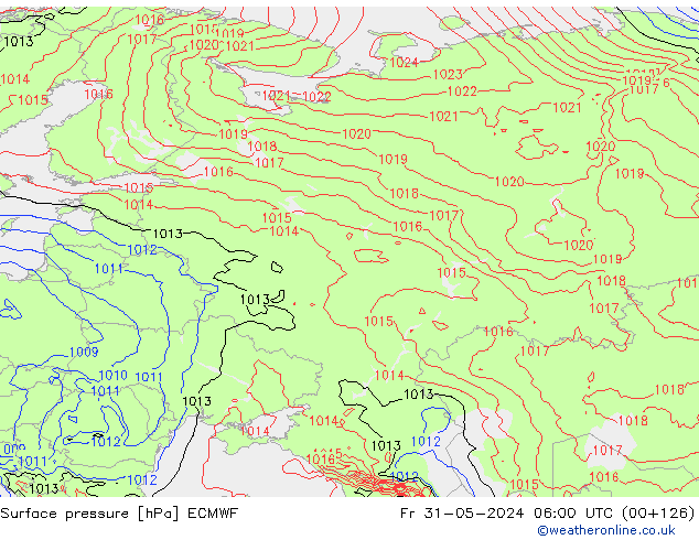 Surface pressure ECMWF Fr 31.05.2024 06 UTC