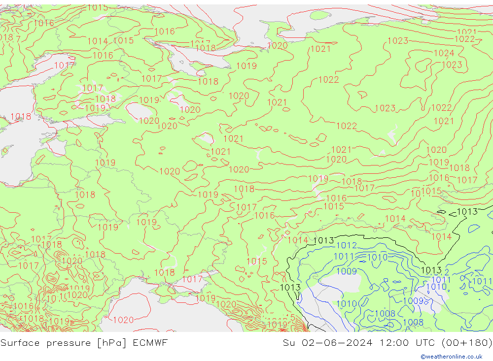 Surface pressure ECMWF Su 02.06.2024 12 UTC