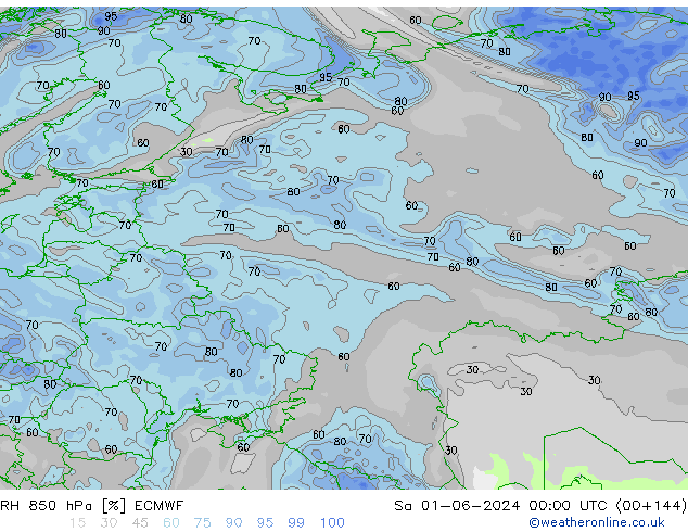 RH 850 hPa ECMWF Sa 01.06.2024 00 UTC