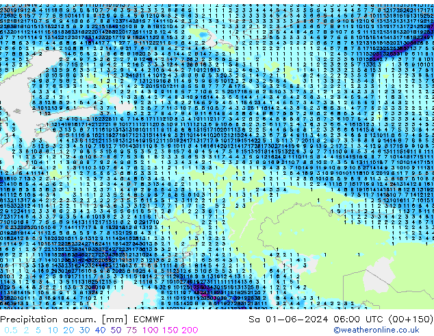 Precipitation accum. ECMWF so. 01.06.2024 06 UTC