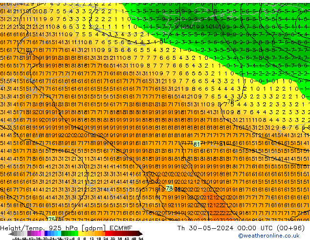 Height/Temp. 925 hPa ECMWF  30.05.2024 00 UTC