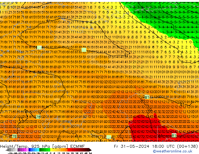 Yükseklik/Sıc. 925 hPa ECMWF Cu 31.05.2024 18 UTC