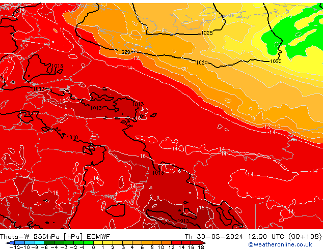 Theta-W 850hPa ECMWF jeu 30.05.2024 12 UTC